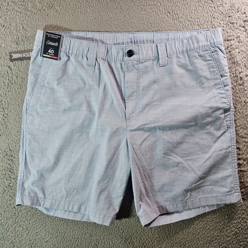 NWT Roundtree & Yorke Casuals Shorts Men 40‎ x 8" Blue White Striped Flat Front